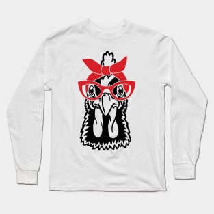 Chicken with Bandana Glasses Long Sleeve T-Shirt